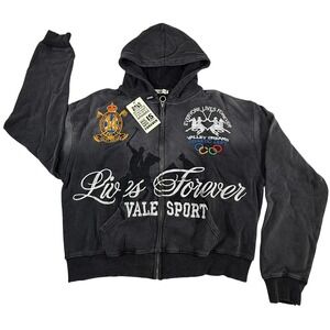 Valley Dreams Vale Sport Lives Forever Full Zip Hoodie Washed Black Mens Large